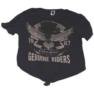Windsor Womens Black Genuine Riders Eagle Graphic Distressed Cut Crop Top Sz L